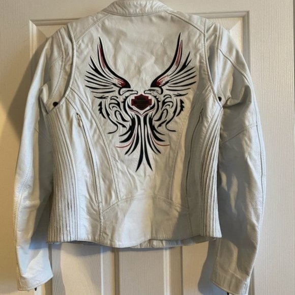 Harley-Davidson Jackets & Blazers - Women's Authentic Harley Davidson White with Red Leather Jacket XL NWT